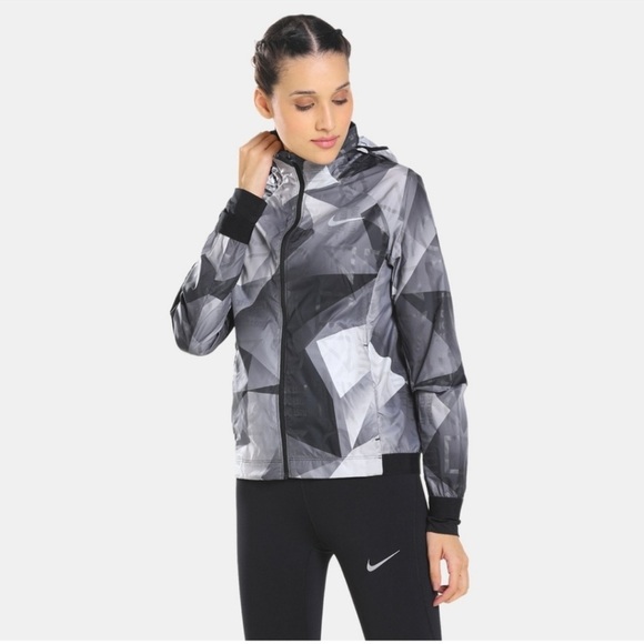 Nike Shield Flash Weather Resistant Hooded Full Zip Running Jacket Black/Grey XS - Picture 13 of 16